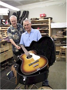 Jeff Glover and me at his shop with the Stella Harmony 12-String.
